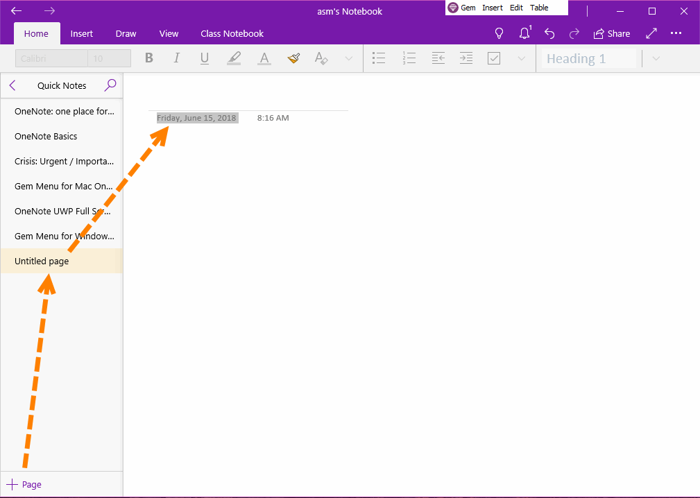 默認的 OneNote 頁面日期格式