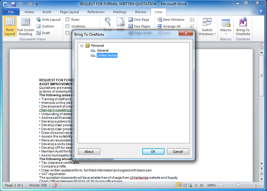 Bring to OneNote for Word