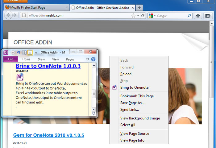 Bring to OneNote for Firefox