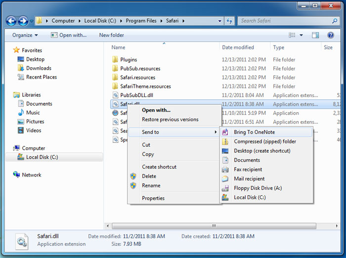 Explorer send to OneNote