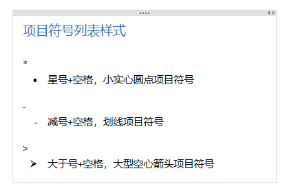 通過鍵入特定的字符加上空格,可以實現獲得其他樣式的項目符號列表。