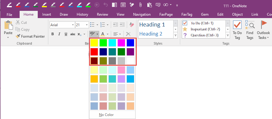 OneNote 的高亮背景色