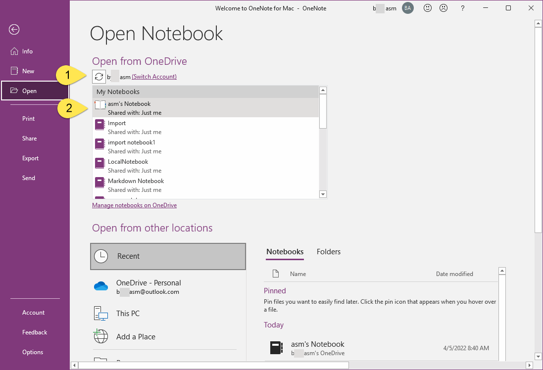 步驟 1. 登錄源 OneDrive 賬戶,打開 OneNote 筆記本,並同步完全