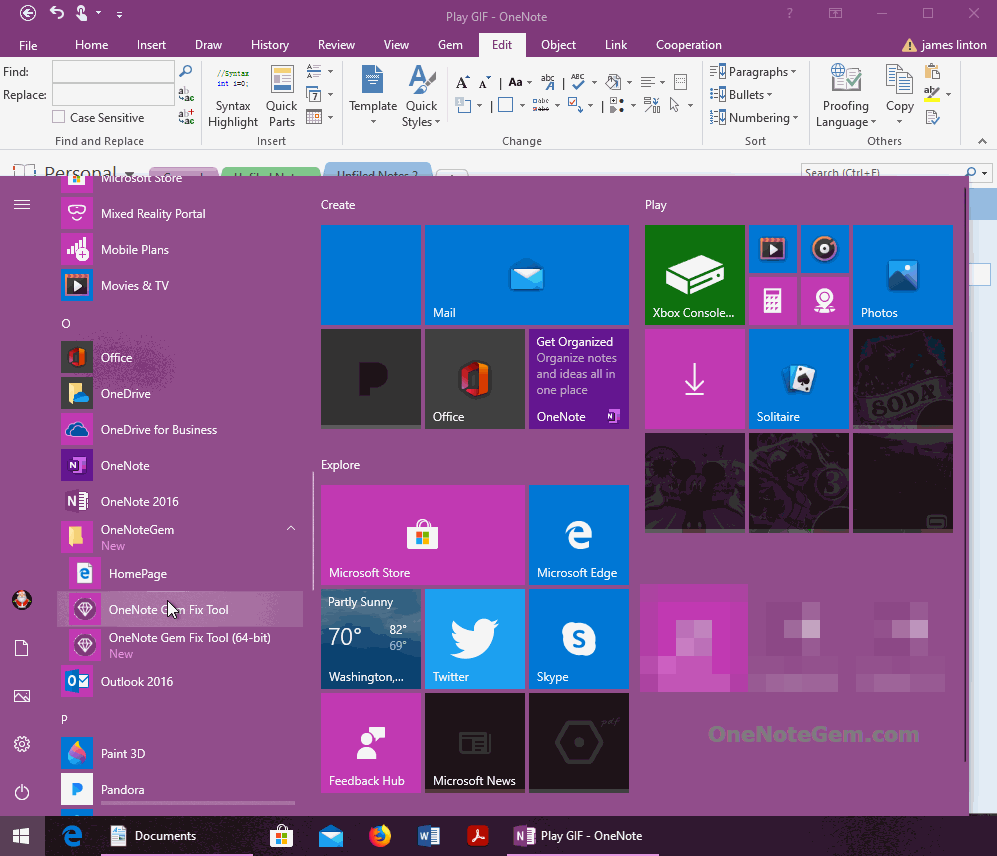 從 Windows 的開始菜單打開珍寶修復工具 OneNote Gem Fix Tool