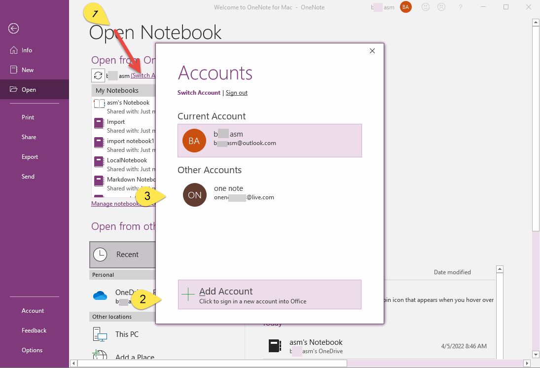 步驟 2. 切換,添加,登錄目標 OneDrive 賬戶
