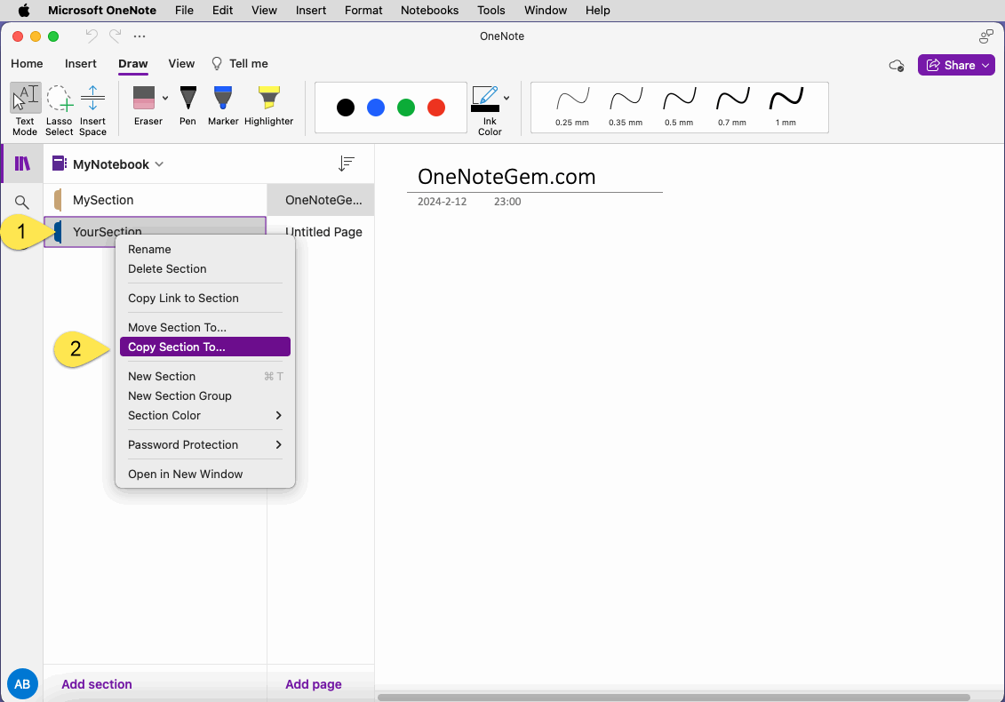 逐個復制工作賬戶的 OneNote 分區到個人賬戶裏