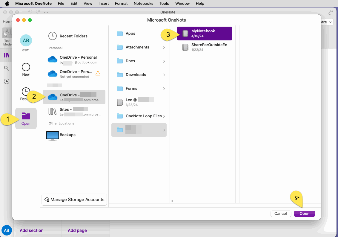 打開微軟賬戶下的 OneNote 筆記本
