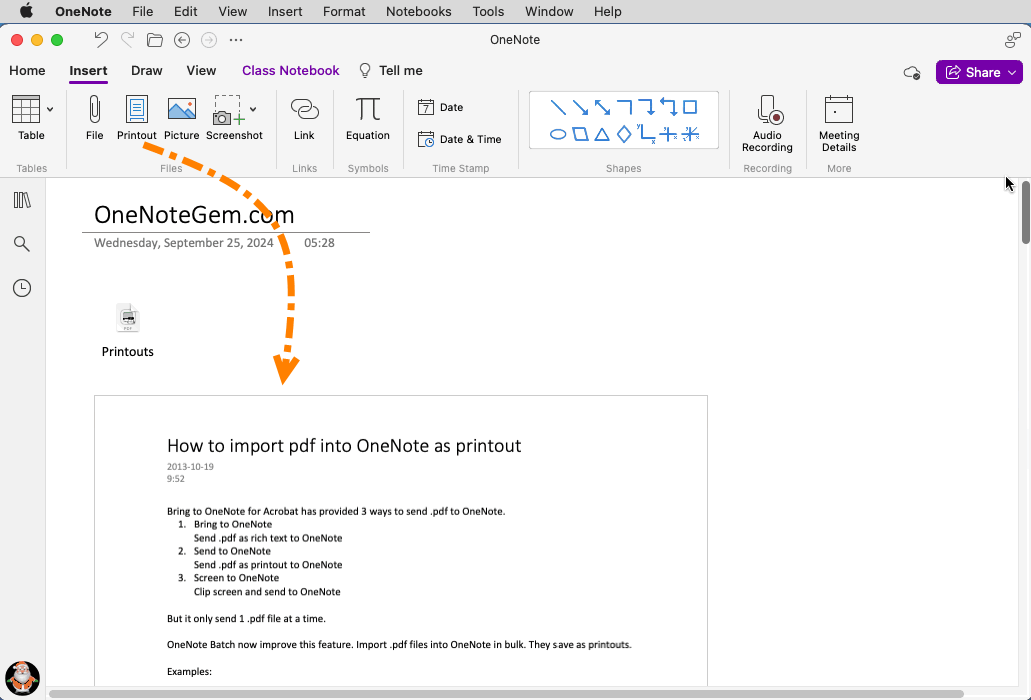 把 PDF 文件導入 OneNote 成打印樣式