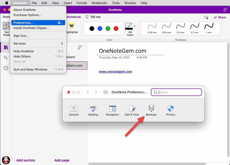 在 OneNote 主菜單中找到備份功能