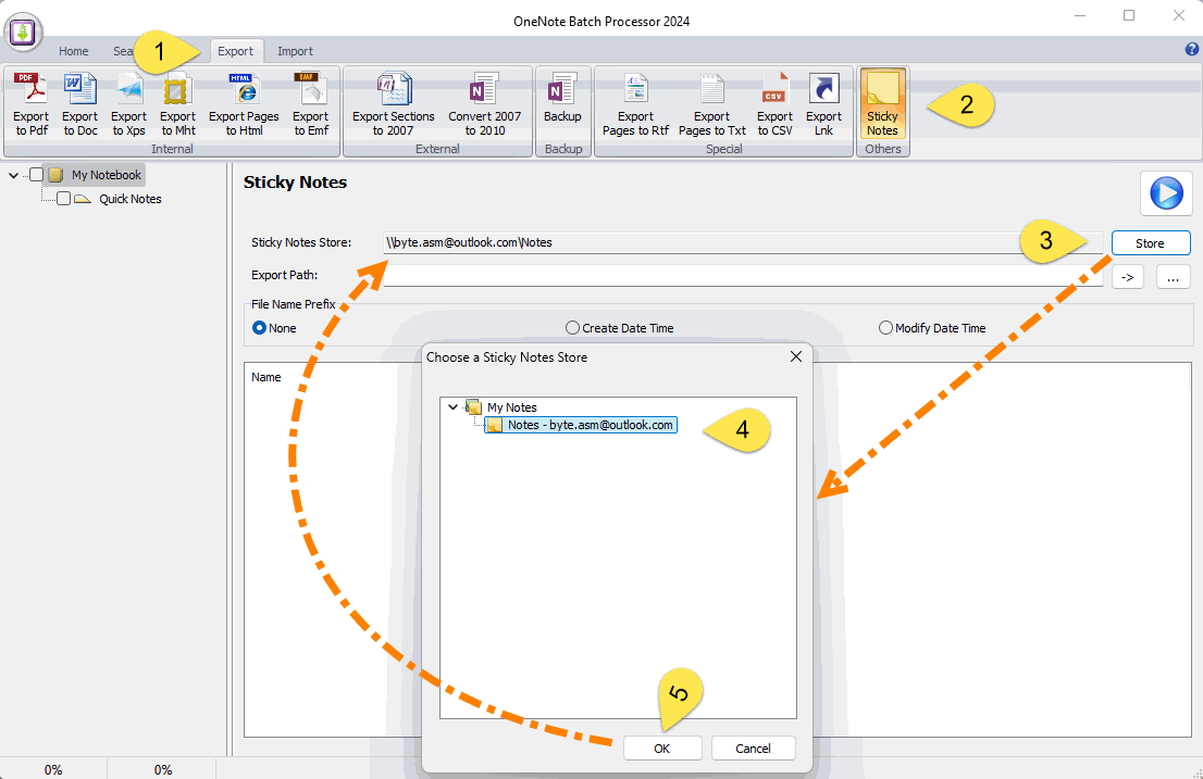 在 OneNote Batch 裏指定便箋的存儲位置