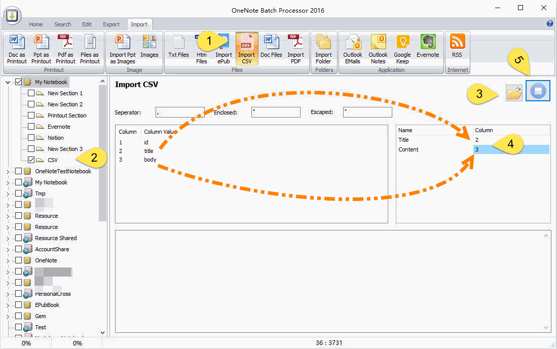 通過批量處理器把 CSV 文件導入到 OneNote 裏