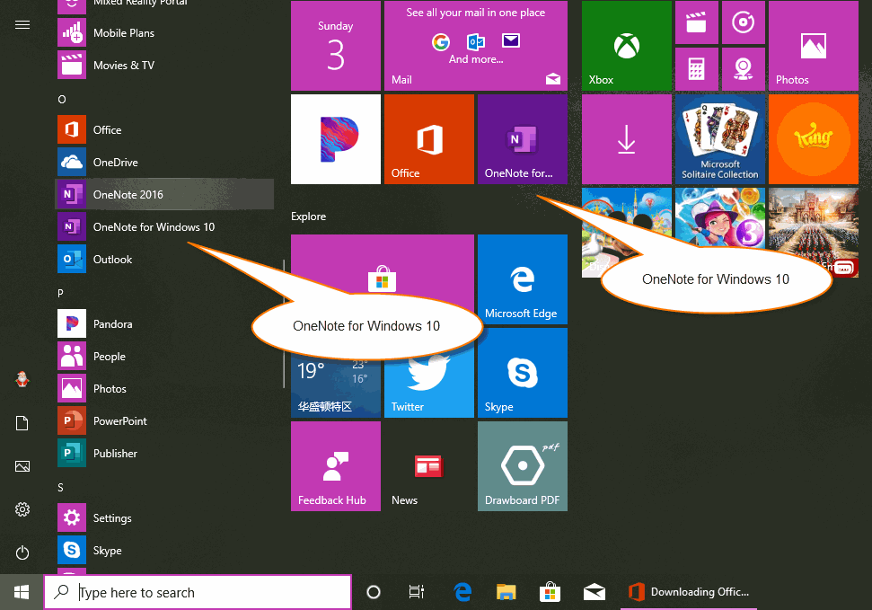 OneNote for Windows 10 在開始菜單裏