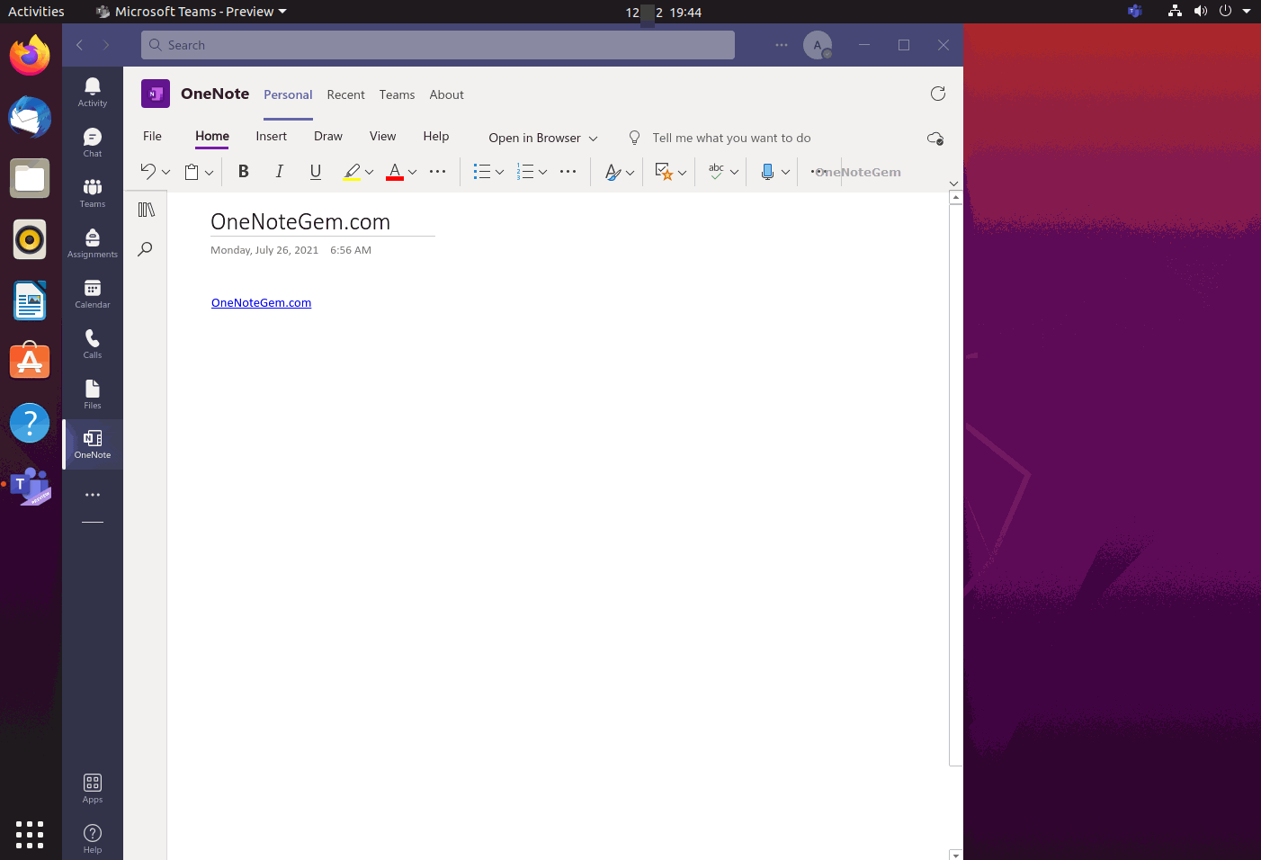 在 Microsoft Teams 中使用 OneNote