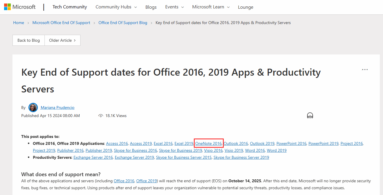 Office 2016、2019 應用和生產力服務器的支持終止日期