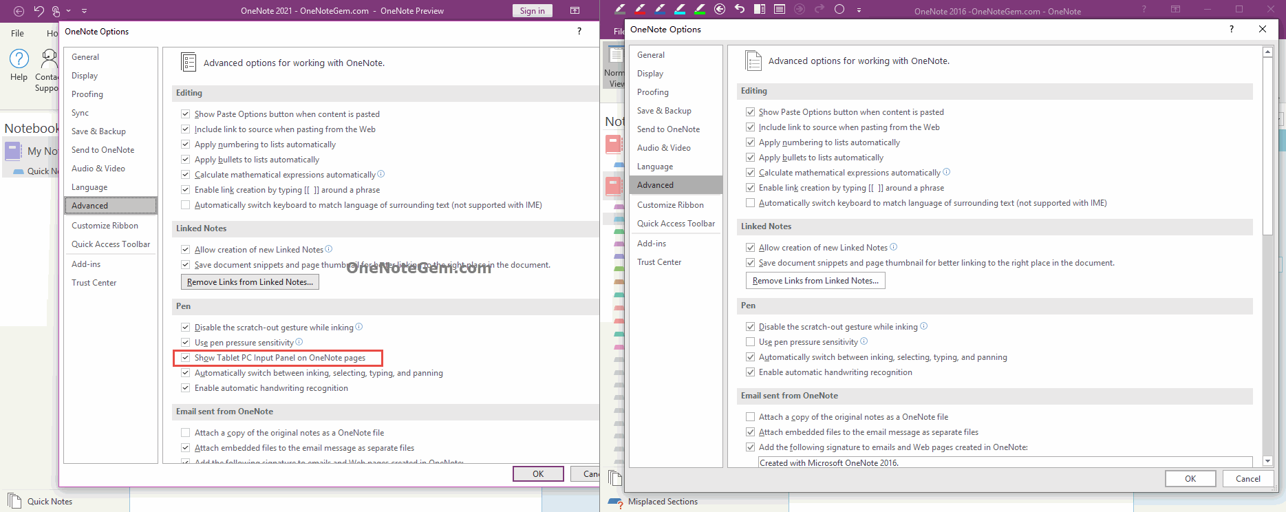 在 OneNote 頁面上顯示平板輸入窗格。