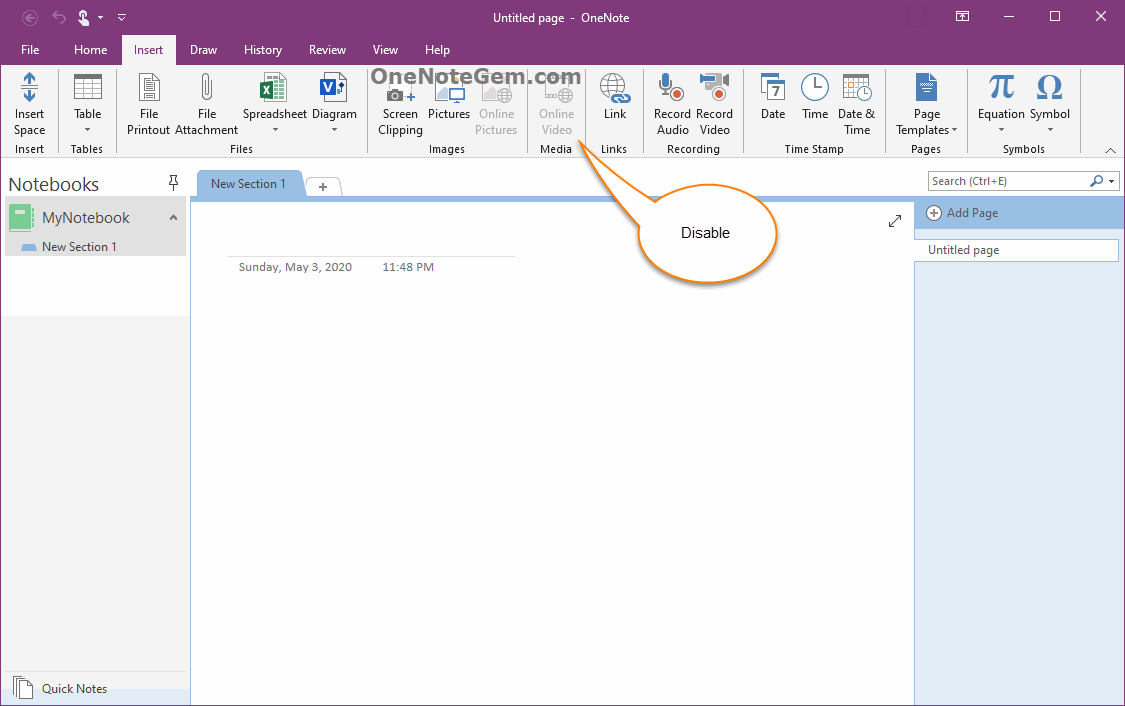 Office 365 裏的 OneNote,“插入”選項卡裏的 “聯機圖片”、“在線視頻” 功能是灰色的。無法點擊使用。
