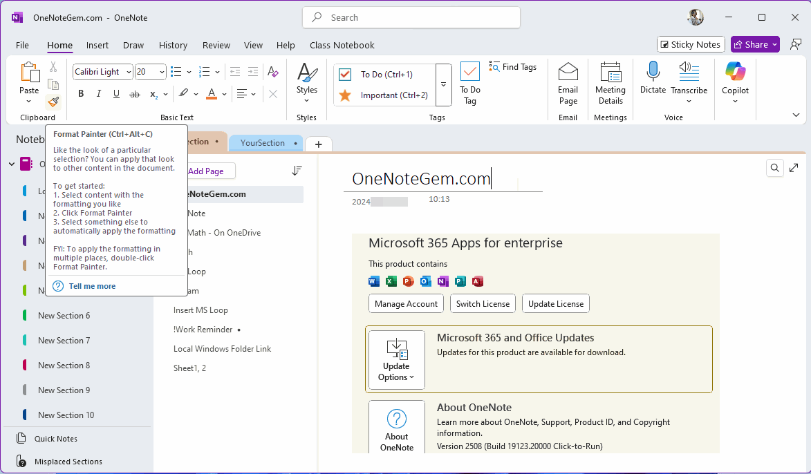 OneNote v2508 格式刷快捷鍵