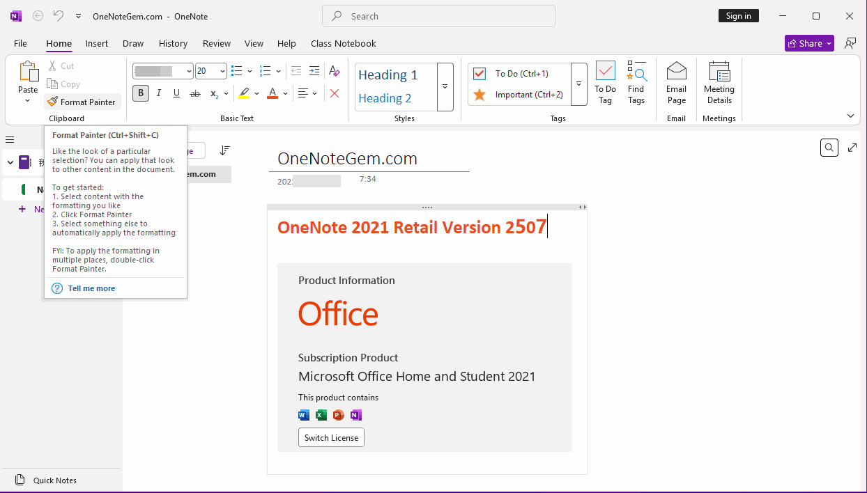 OneNote v2507 格式刷快捷鍵