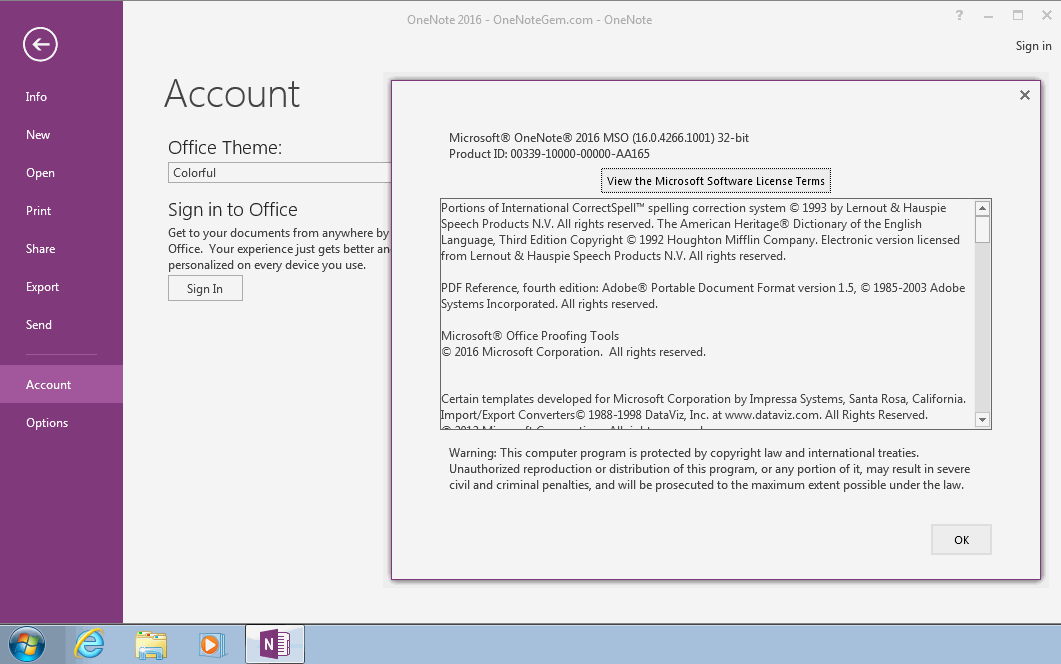 OneNote 2016 在 Windows 7 裏登錄不了