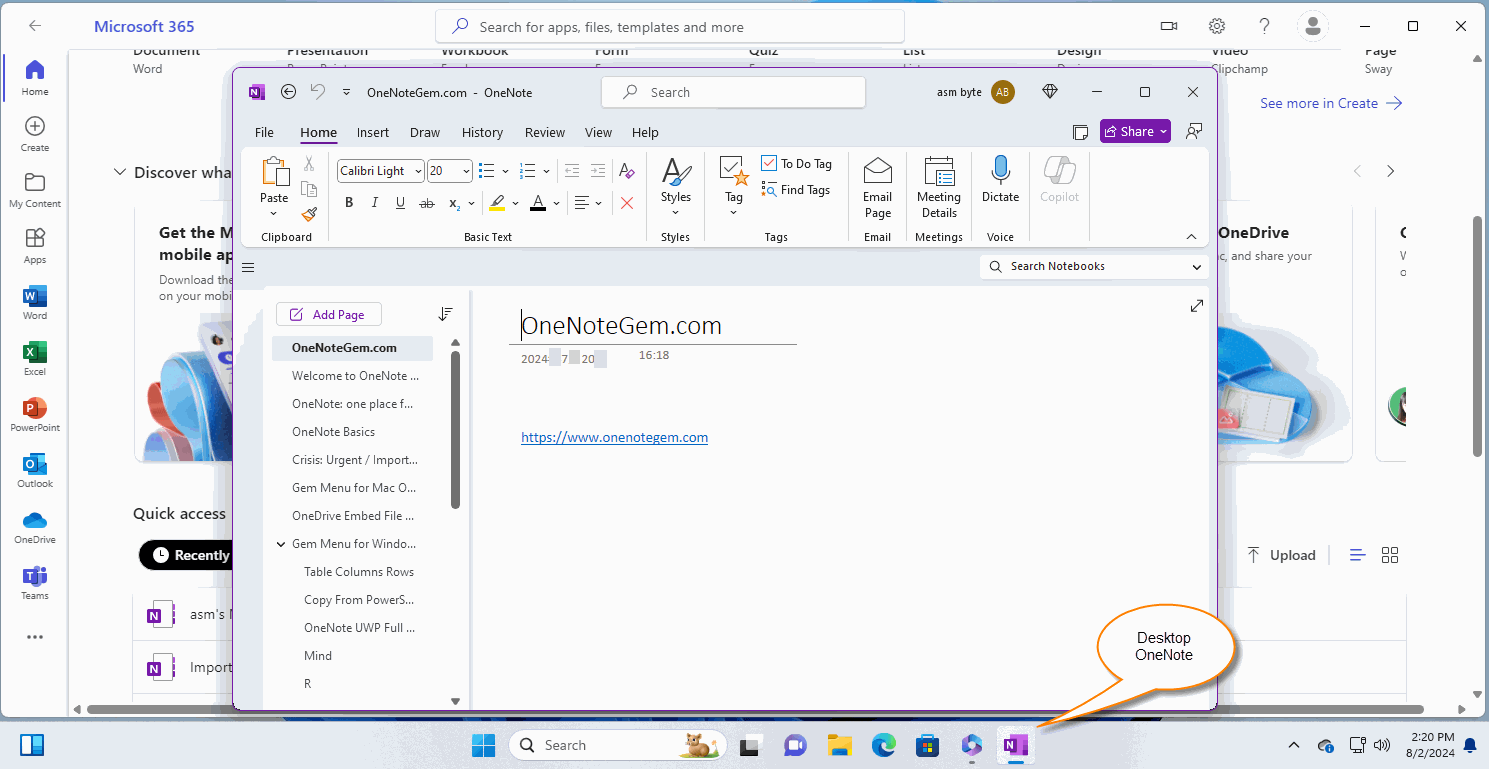 安裝了 OneNote 桌面版後,Microsoft 365 (Office) App 以後打開的就是 OneNote 桌面版了